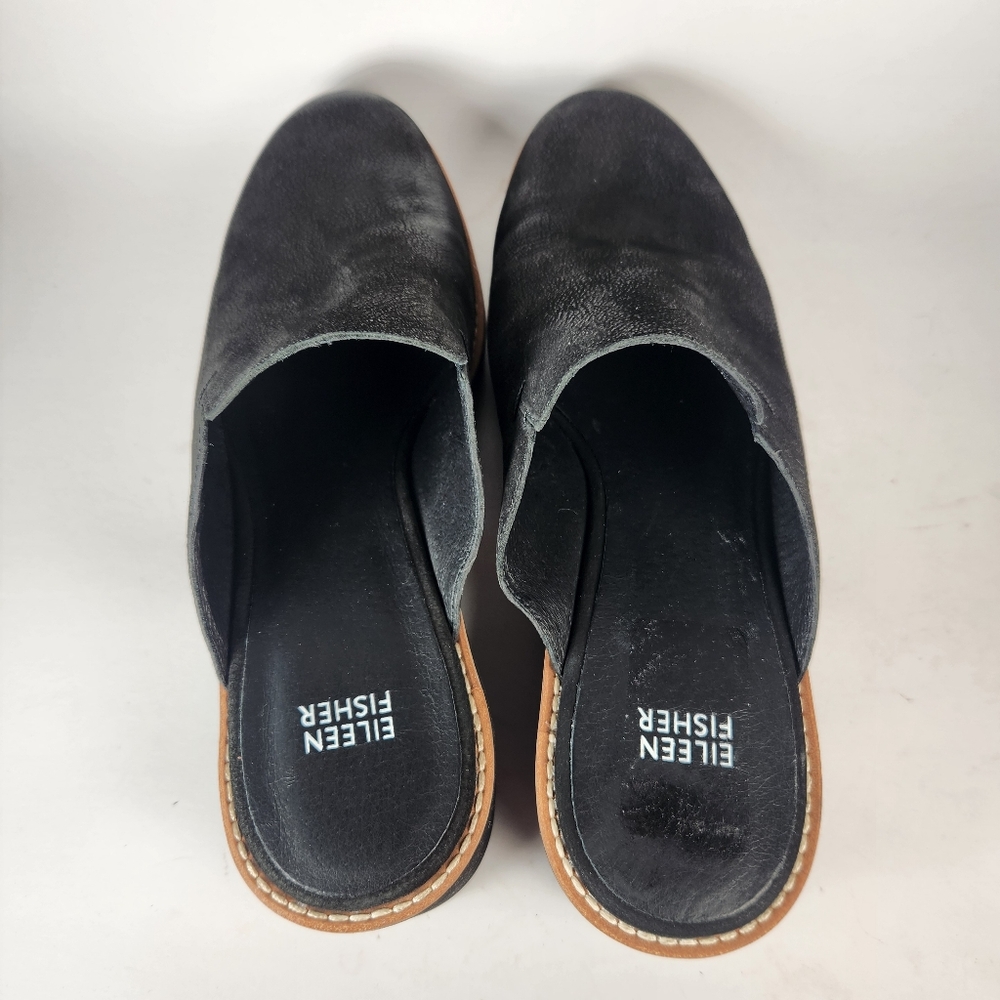 EILEEN FISHER Womens Loti Wedge Mule Size 10 Black Nubucl Leather Clog Shoe - Picture 9 of 11